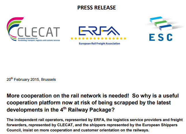 ERFA,CLECAT and ESC support more cooperation and customer-orientation on the railways